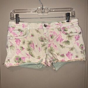 BLEULAB Reversible Denim Cut Off Jeans Shorts Green Pink Floral 8 Pocket Size 27